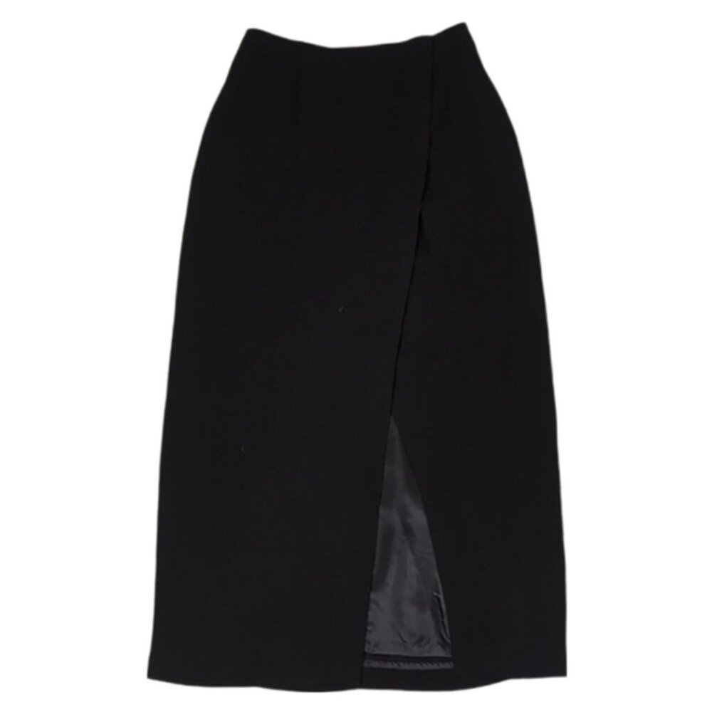 Vintage 80s Anne Klein II Midi Wrap Skirt Womens Size 8 Pleated Black Gothic
